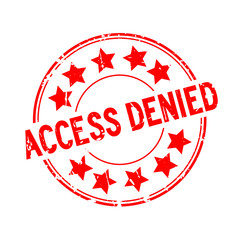 Grunge red access denied with star icon round rubber seal stamp on white background