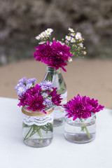 Wedding decorations on the beach / Small wedding bouquets like the part of wedding set up on the beach