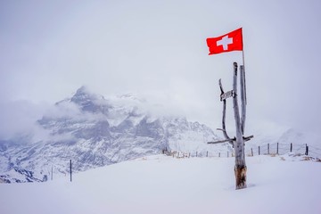 Naklejka na ściany i meble Snow mountain in Switzerland.