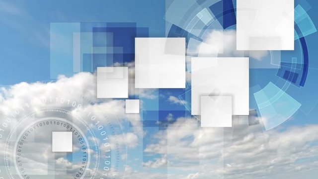 Technology futuristic motion background with sky cloudscape timelapse. Video animation HD 1920x1080