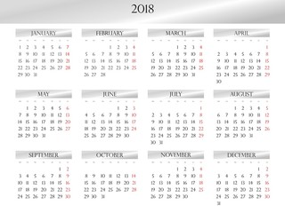 Annual calendar for 2018 with a light silver design