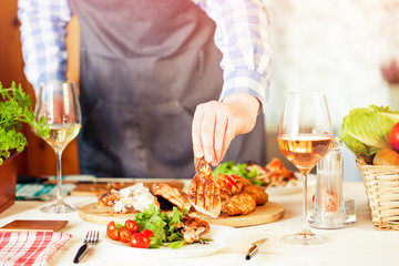 chicken dinner, bqq with salad