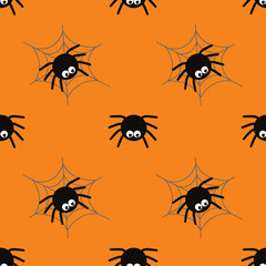 Halloween spider concept background for Halloween Party night. Seamless Pattern Halloween vector for Holiday with spider and web for banner, poster, greeting card, party invitation illustration.