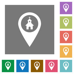 Church GPS map location square flat icons