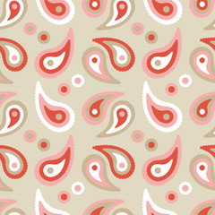 Seamless pattern with ethnic paisley ornament. Retro motif. Textile rapport.