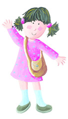 Cute school girl go to school or to kindergarten