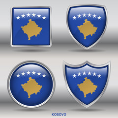 Flag of Kosovo in 4 shapes collection with clipping path