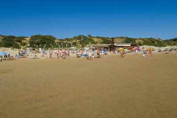 Fototapeta na wymiar Beach bar or snack bar in the beach of La Barrosa in Sancti Petri, Cadiz, Spain