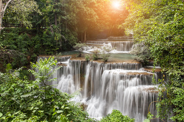 Beautiful waterfall "Huai Mae Khamin" in Kanchanaburi, Thailand