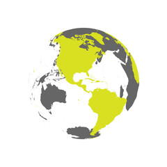 Earth globe with green world map. Focused on Americas. Flat vector illustration.