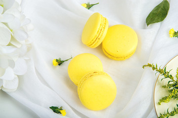 Yellow banana macarons. French delicate dessert for Breakfast