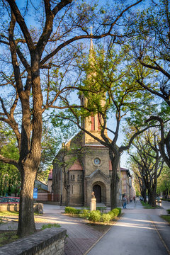 Subotica, Serbia - April 23, 2017: Evangelical Christian Church of Augsburg Religious Studies in Subotica town, Serbia