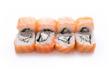 Set of philadelphia rolls isolated on white, closeup