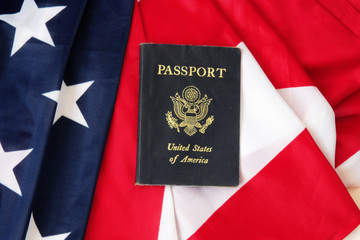Obraz premium USA passport on The US flag background