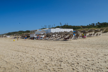 Beach bar or snack bar in the beach of La Barrosa in Sancti Petri, Cadiz, Spain