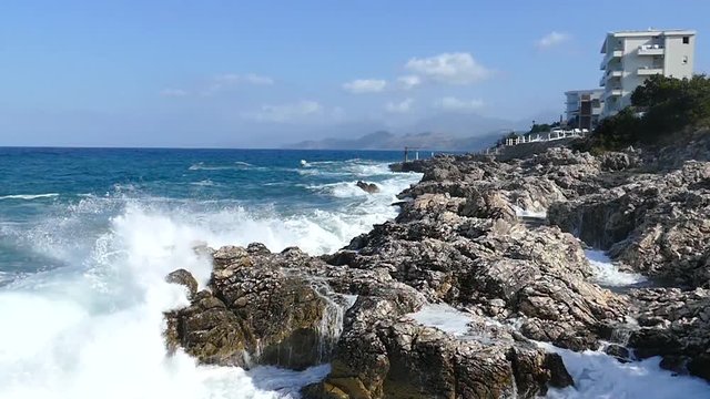 Rough Sea Waves off the Coast of Montenegro, Slow Motion