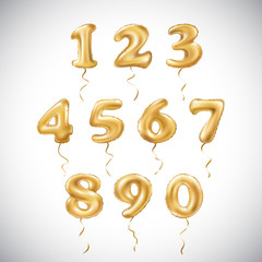 vector Golden number metallic balloon. Party decoration golden balloons. Anniversary sign for happy holiday, celebration, birthday, carnival, new year.