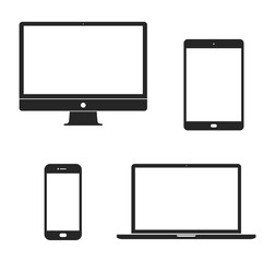 Set computer, laptop, tablet, phone on a white background. Vector illustration