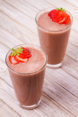 Milkshake with chocolate and strawberries. Chocolate strawberry smoothie