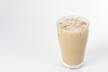 Ice tea with milk over white background