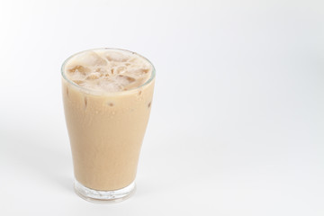 Ice tea with milk over white background