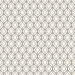 Vector seamless pattern, thin wavy lines. Light texture of mesh, fishnet, lace, weaving, subtle lattice. Monochrome abstract geometric background. Design for prints, decor, fabric, cloth, digital, web