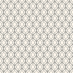 Fototapeta premium Vector seamless pattern, thin wavy lines. Light texture of mesh, fishnet, lace, weaving, subtle lattice. Monochrome abstract geometric background. Design for prints, decor, fabric, cloth, digital, web