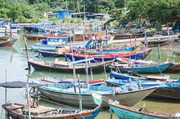 Fototapeta na wymiar Boats on Lake at Prasae river, Rayong, Thailand