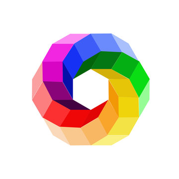 3d illusion color wheel forming a hexagon