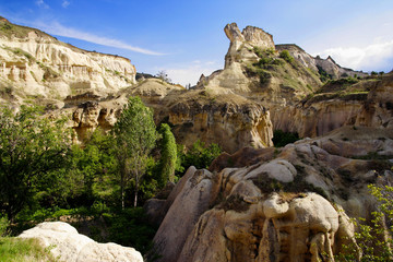 Valley of Uchisar, a cave city. Cappadocia, Turkey.