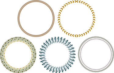 Collection of five circle borders, easy to edit design elements