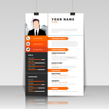 Personal Resume. Modern template in orange style. Vector