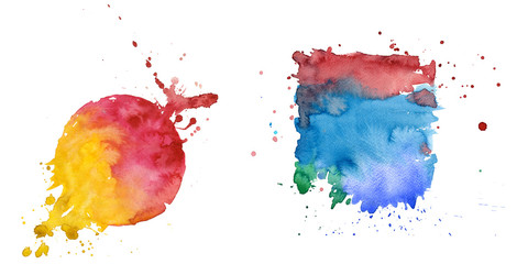 Watercolor colorful texture illustration. Aquarelle paper splash shapes isolated drawing.Abstract aquarelle for background, texture, wrapper pattern, frame or border.