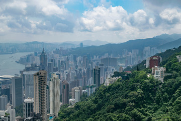 Fototapeta premium Buildings cityscape from Victoria peak, Hong Kong, in August 2017