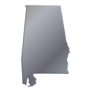 3D Alabama (USA) Aluminium outline map with black shadow