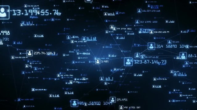 Global network connections. Connecting data and people with the internet. Blue version. Seamless loop. Available in multiple color options. 4K