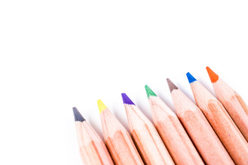 Close up of color pencils on white background. back to the school