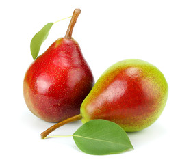 pear with leaf isolated on white background
