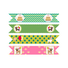 Set of vector elements for birthday design. Flags on tubules. Children's holiday