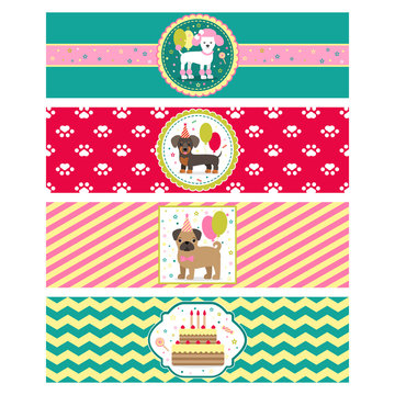 Set of vector elements for birthday design. Labels and Stickers for beverages. Children's holiday