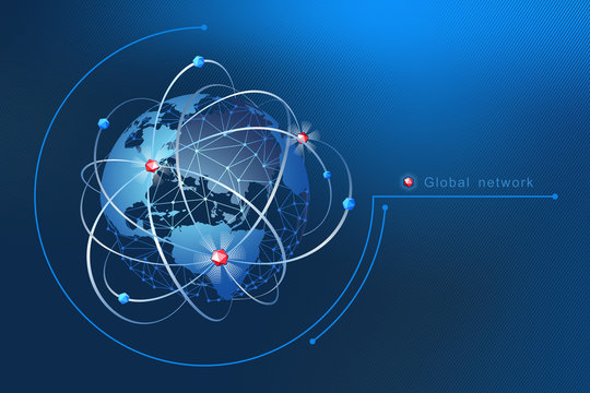 Modern design of network connections, the planet and satellites in orbit. Background vector illustration