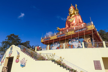 Statue of Guru Rinpoche, the patron saint of Sikkim that view at the base from below in Guru...