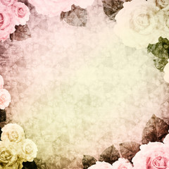 Vintage background a vignette with roses, pink-beige