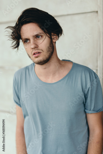 Good Looking Young Man Staring At Something Messy Stylish
