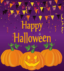 Halloween Carnival with flags Garlands and pumpkins. Vector. 