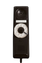 Old vintage stationary brown telephone with a tube