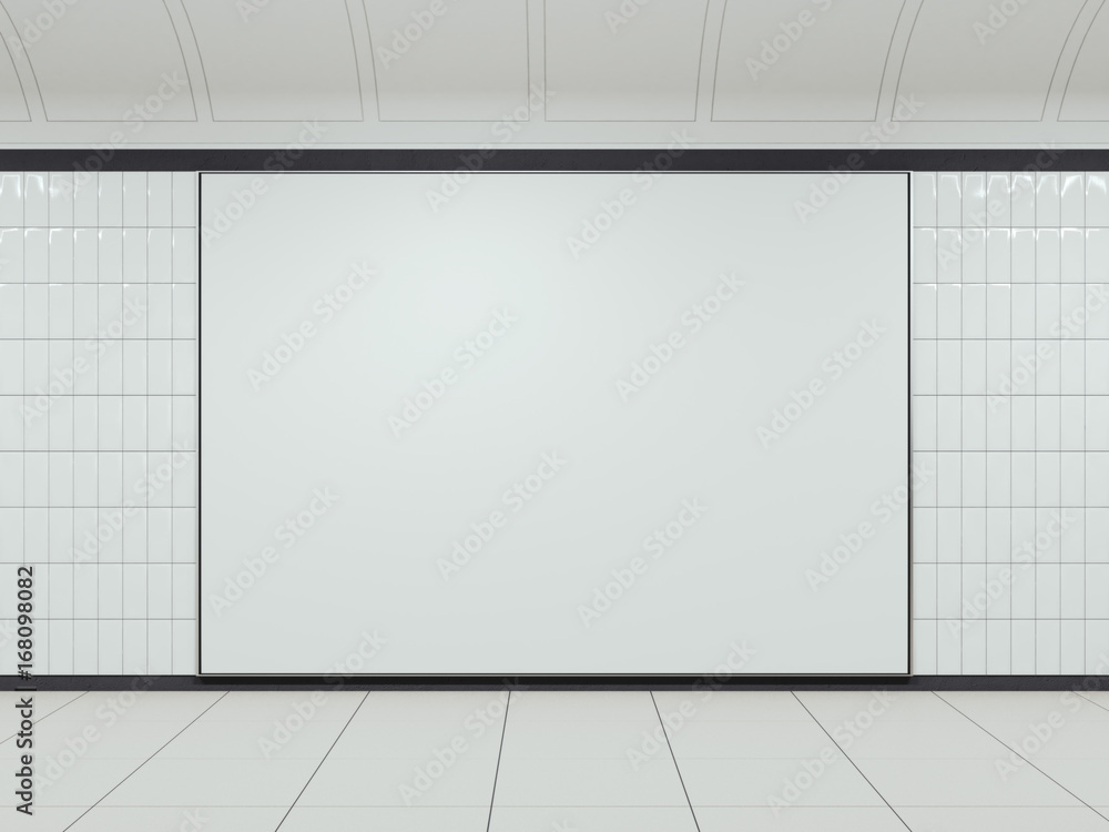 Poster white billboard on clean station. 3d rendering