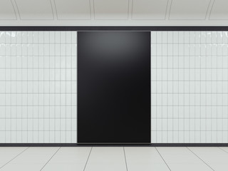 Black billboard on clean station. 3d rendering