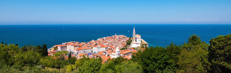 Panoramic view of Piran, Slovenia - obrazy, fototapety, plakaty