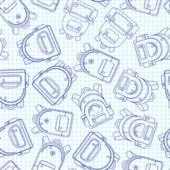 School backpack seamless background, lined backpack on white paper background. Back to school pattern.